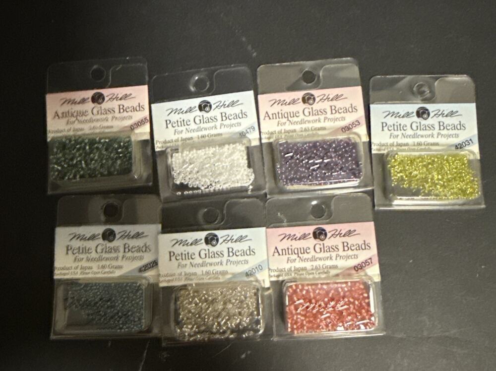 Lot Of 7 Mill Hill Antique Glass Beads Needlework Project Cross Stitch Sealed